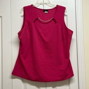 NY invasion pink top with cutout and metal attached necklace